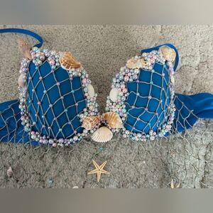 Vibrant blue mermaid costume rave bra